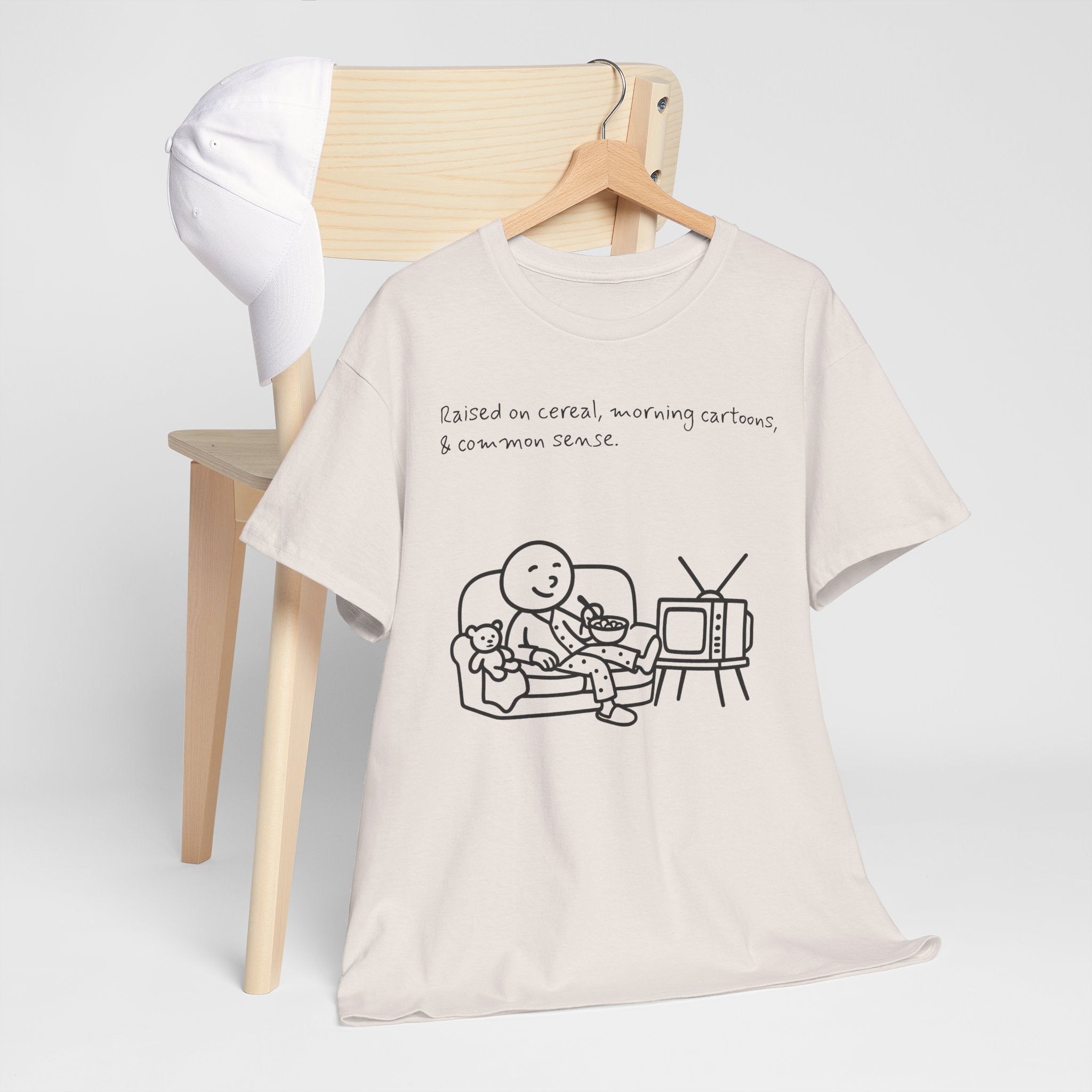 Raised on Cereal, Morning Cartoons & Common Sense Funny Graphic Tee