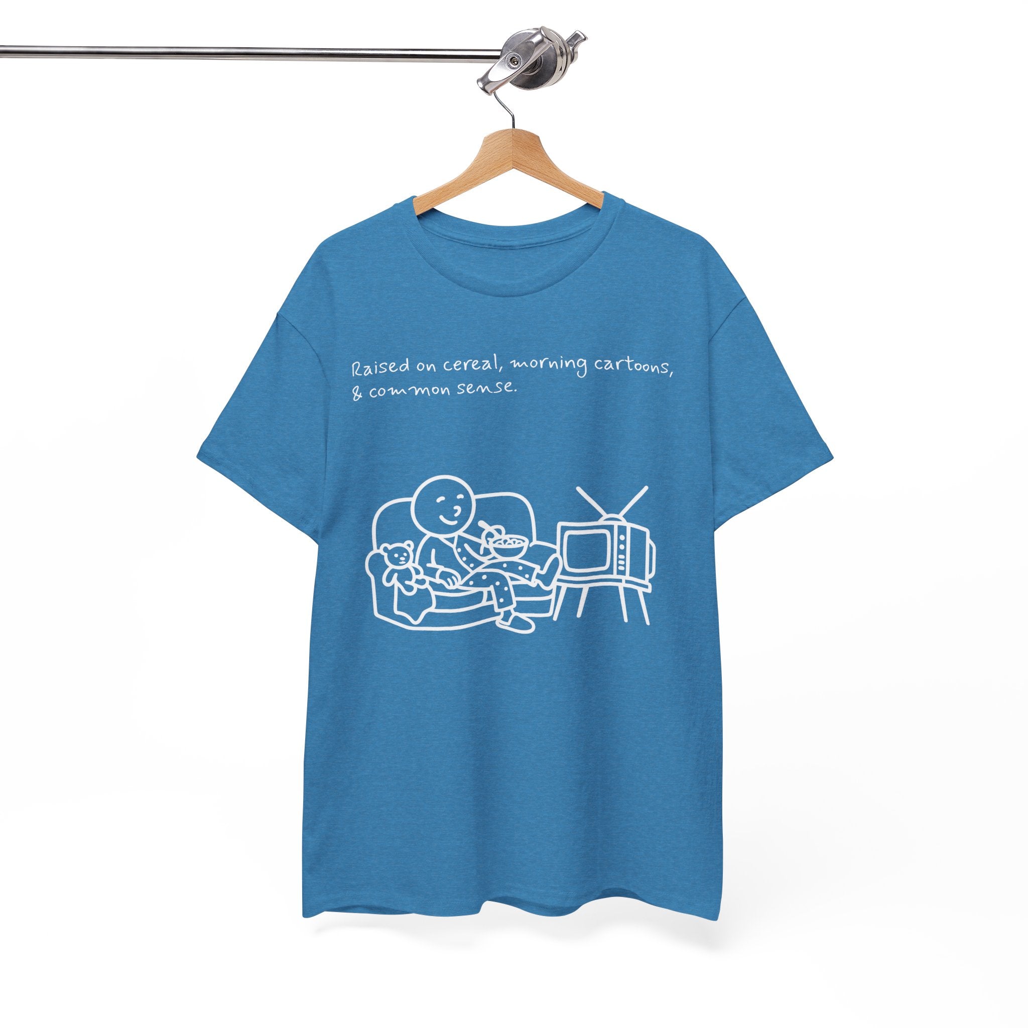 Raised on Cereal, Morning Cartoons & Common Sense Funny Graphic Tee