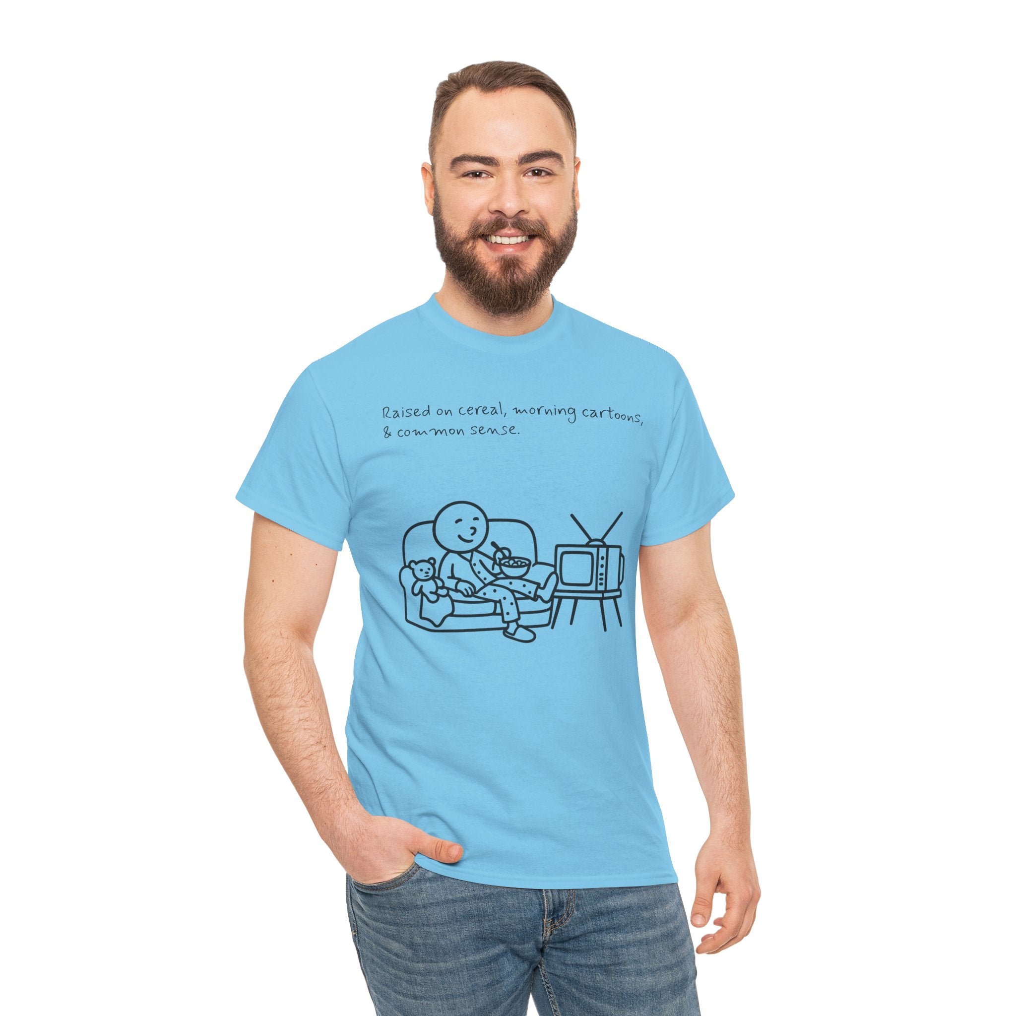 Raised on Cereal, Morning Cartoons & Common Sense Funny Graphic Tee