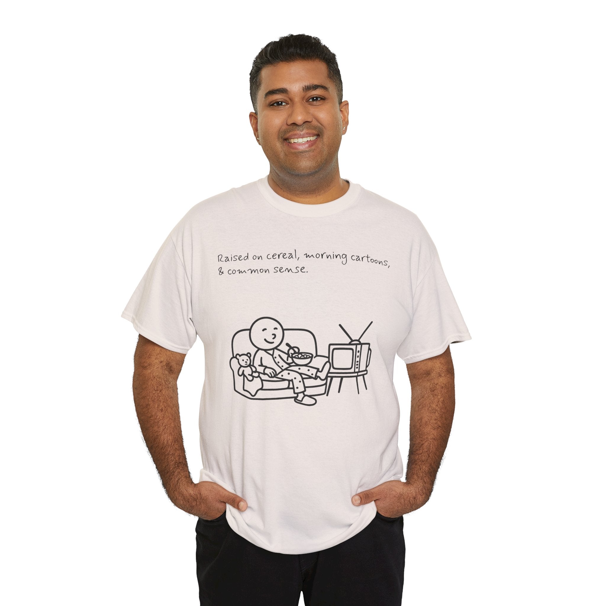 Raised on Cereal, Morning Cartoons & Common Sense Funny Graphic Tee