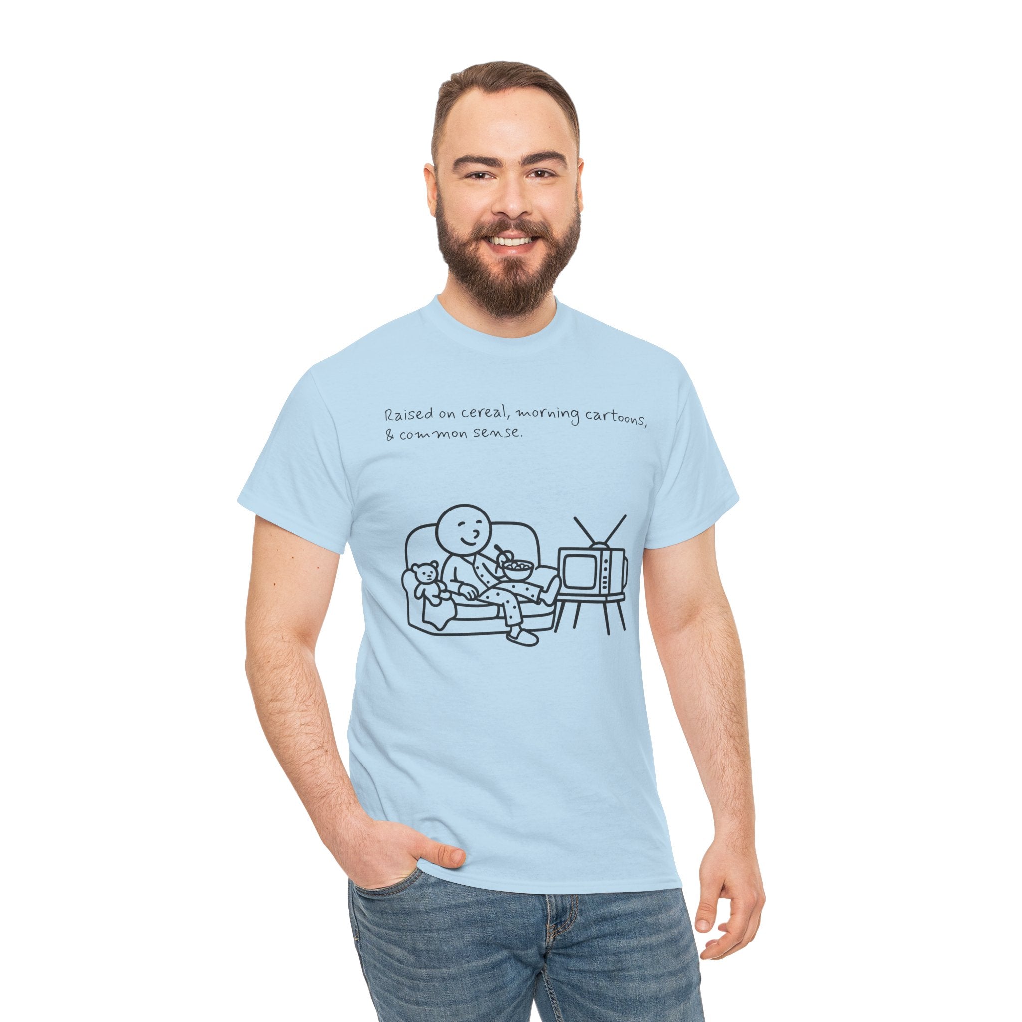 Raised on Cereal, Morning Cartoons & Common Sense Funny Graphic Tee