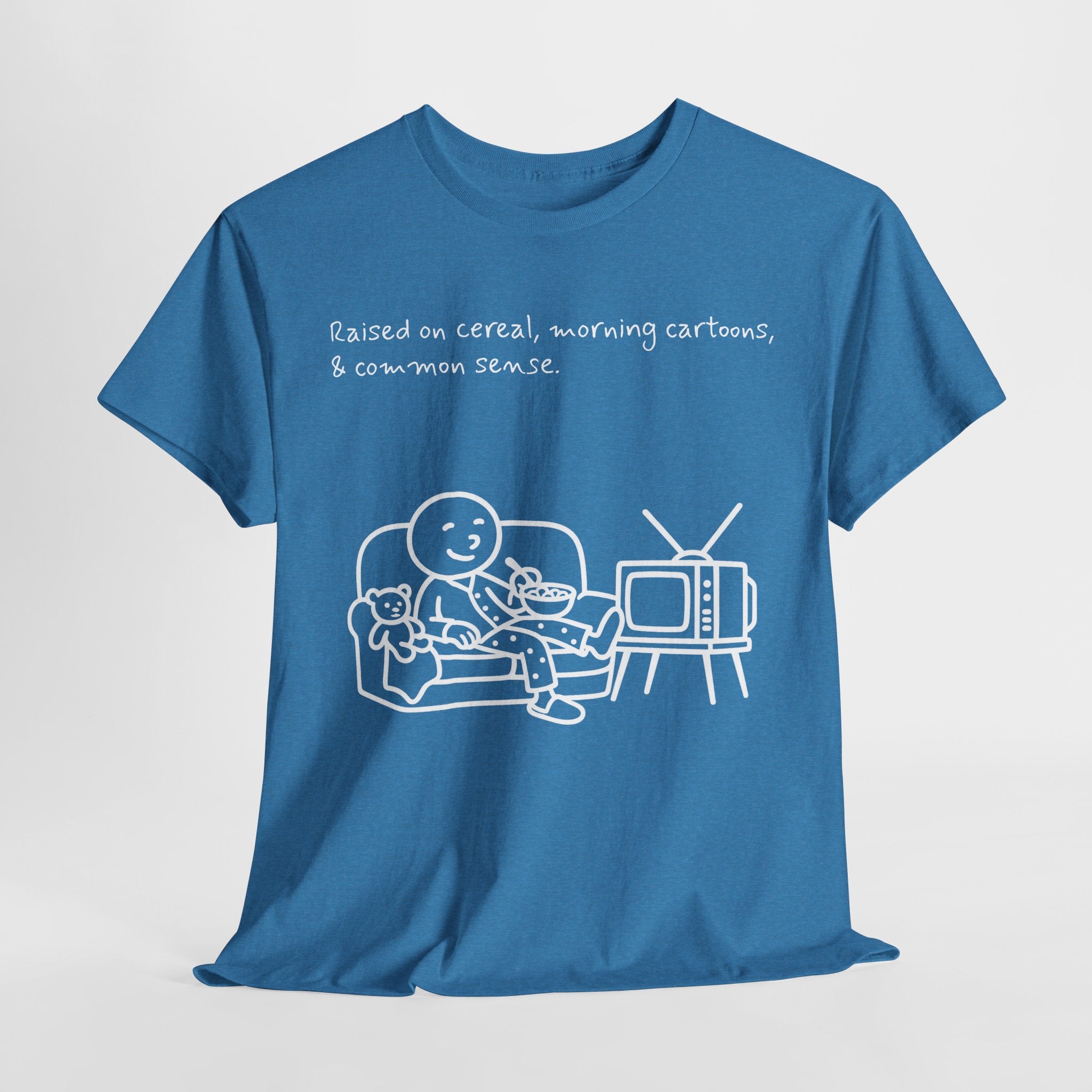 Raised on Cereal, Morning Cartoons & Common Sense Funny Graphic Tee