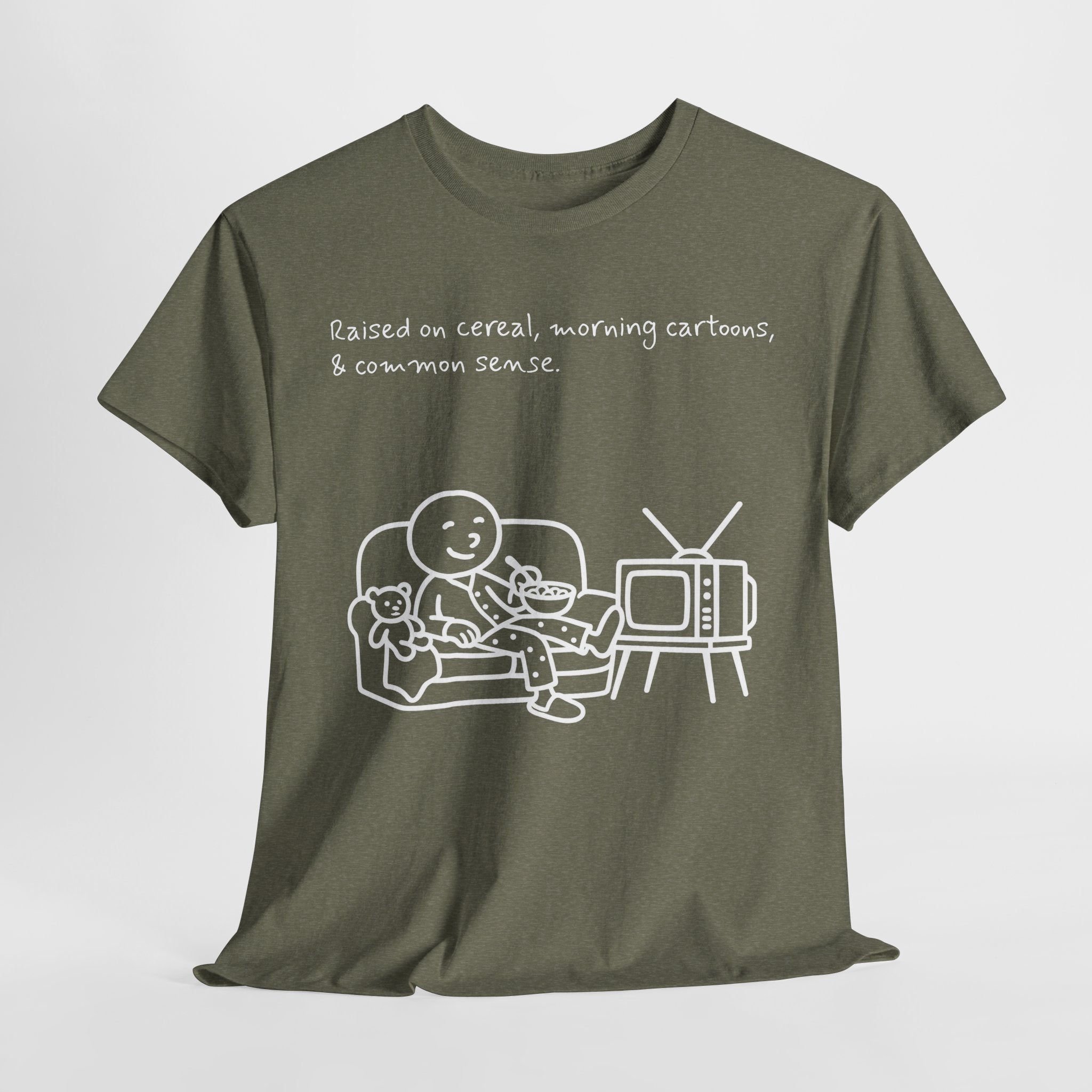 Raised on Cereal, Morning Cartoons & Common Sense Funny Graphic Tee