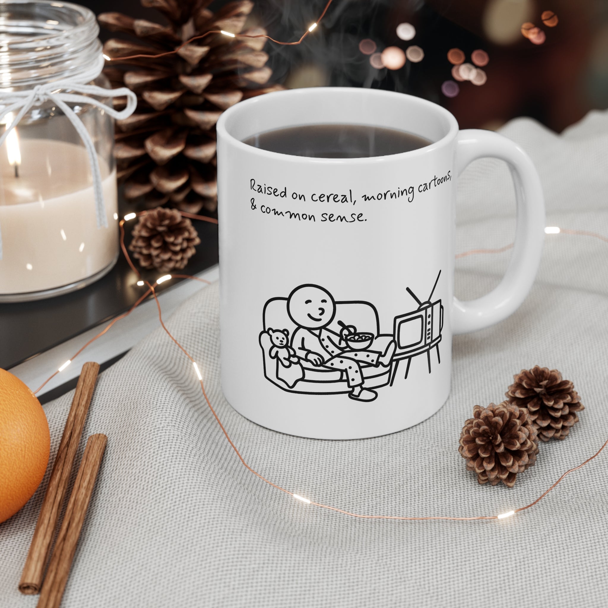 Nostalgic Cartoon Mug, Funny Coffee Cup, Gift for Kids & Adults, Morning Routine Decor, Retro TV Lover's Drinkware