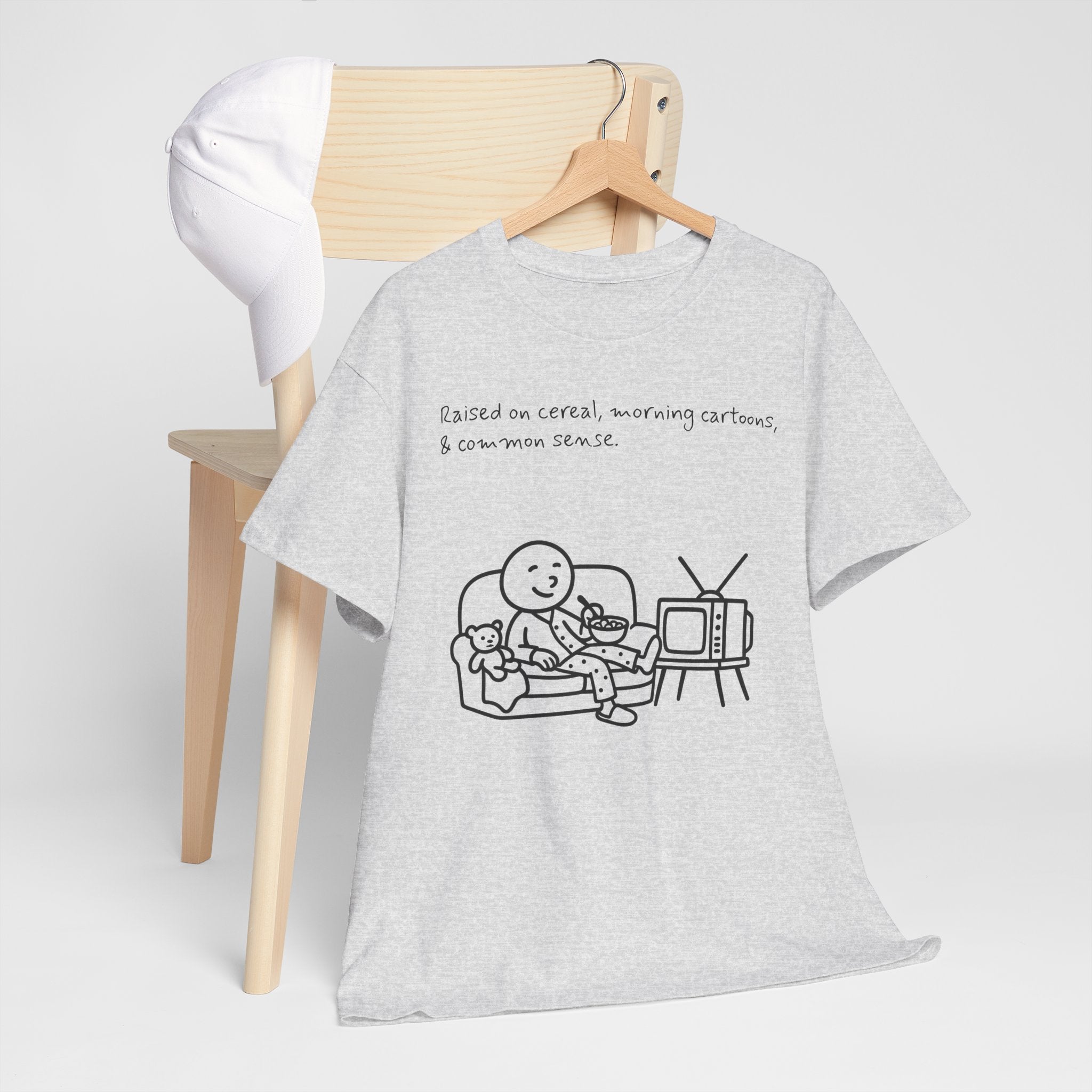 Raised on Cereal, Morning Cartoons & Common Sense Funny Graphic Tee