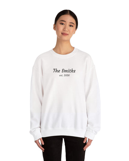 Personalized Family Crewneck Sweatshirt – “The Smiths est. 2026” Minimal Name Sweatshirt
