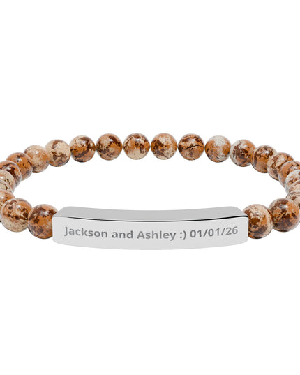 Engraved Natural Stone Stretch Bar Bracelet — Personalized Beaded Bracelet for Couples & Moms