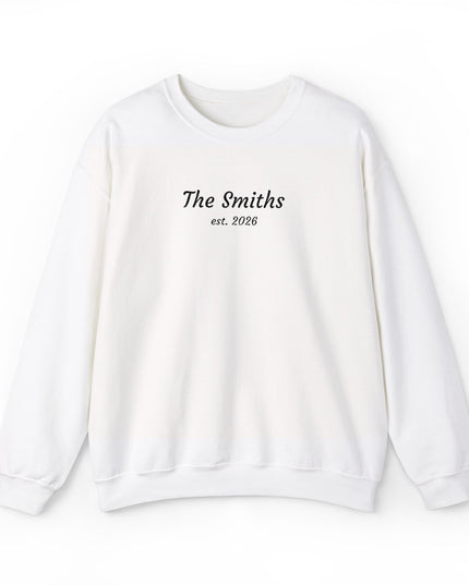 Personalized Family Crewneck Sweatshirt – “The Smiths est. 2026” Minimal Name Sweatshirt