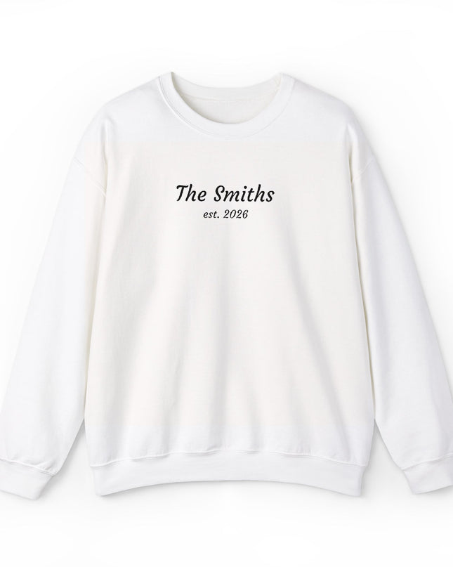 Personalized Family Crewneck Sweatshirt – “The Smiths est. 2026” Minimal Name Sweatshirt