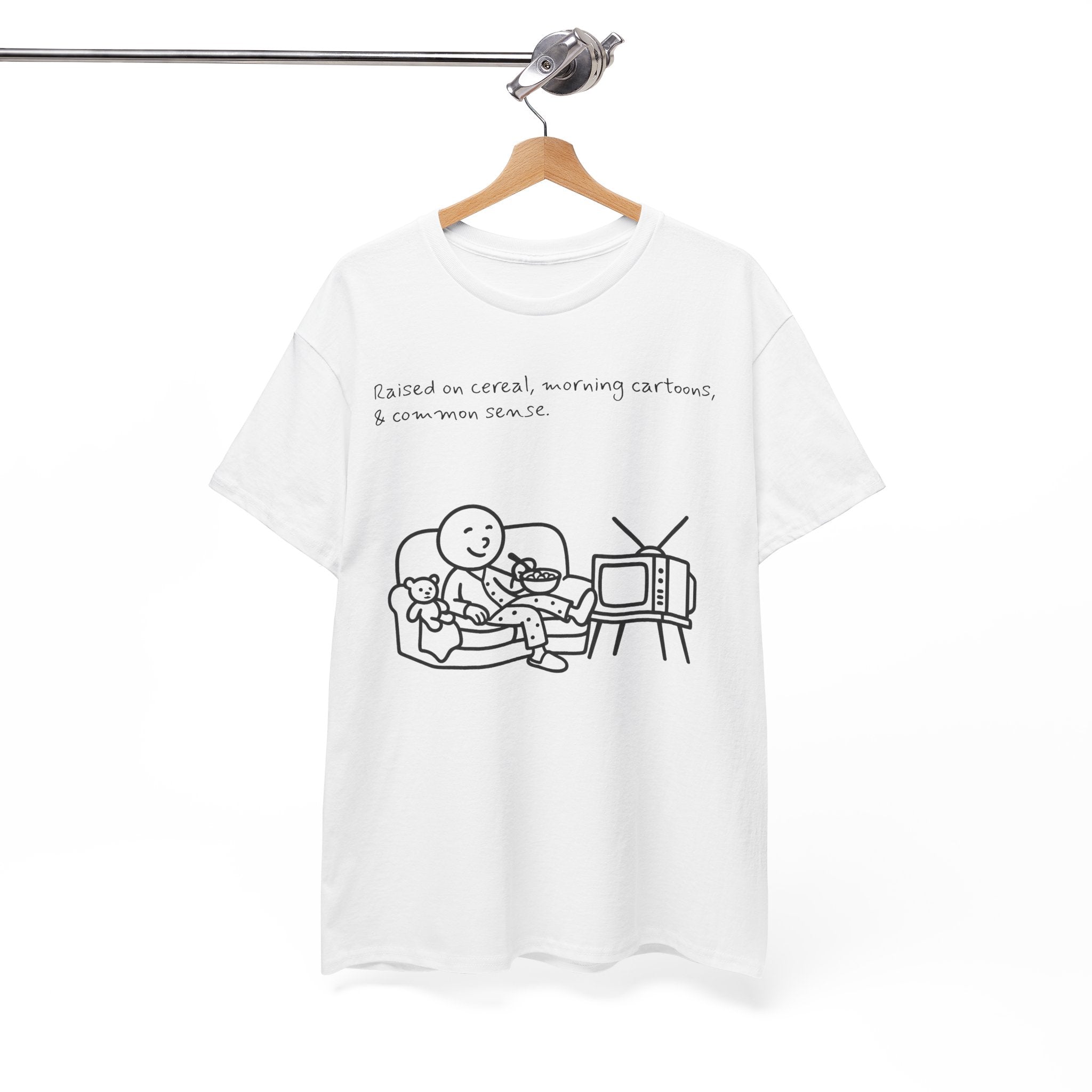 Raised on Cereal, Morning Cartoons & Common Sense Funny Graphic Tee