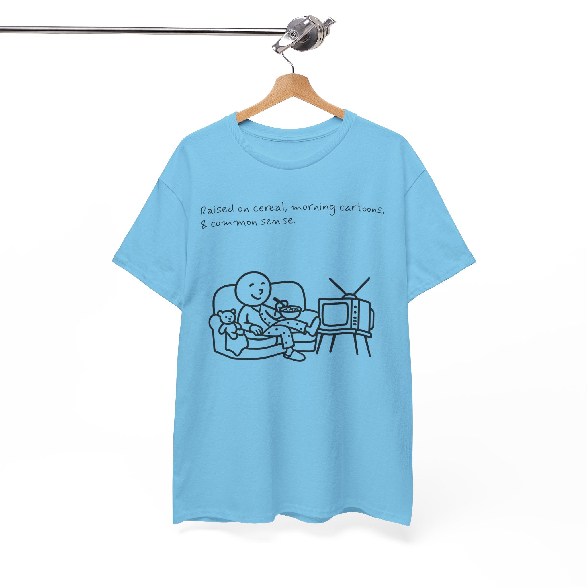 Raised on Cereal, Morning Cartoons & Common Sense Funny Graphic Tee