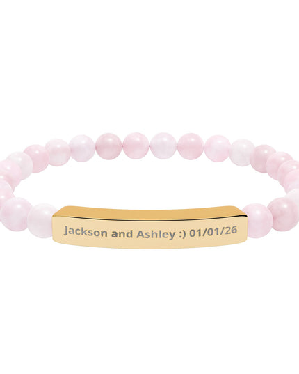Engraved Natural Stone Stretch Bar Bracelet — Personalized Beaded Bracelet for Couples & Moms