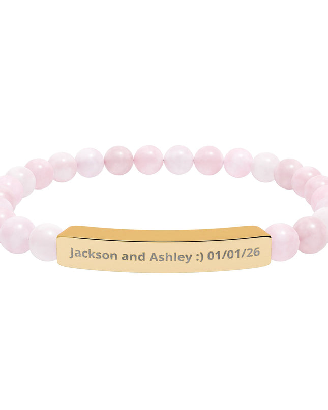 Engraved Natural Stone Stretch Bar Bracelet — Personalized Beaded Bracelet for Couples & Moms