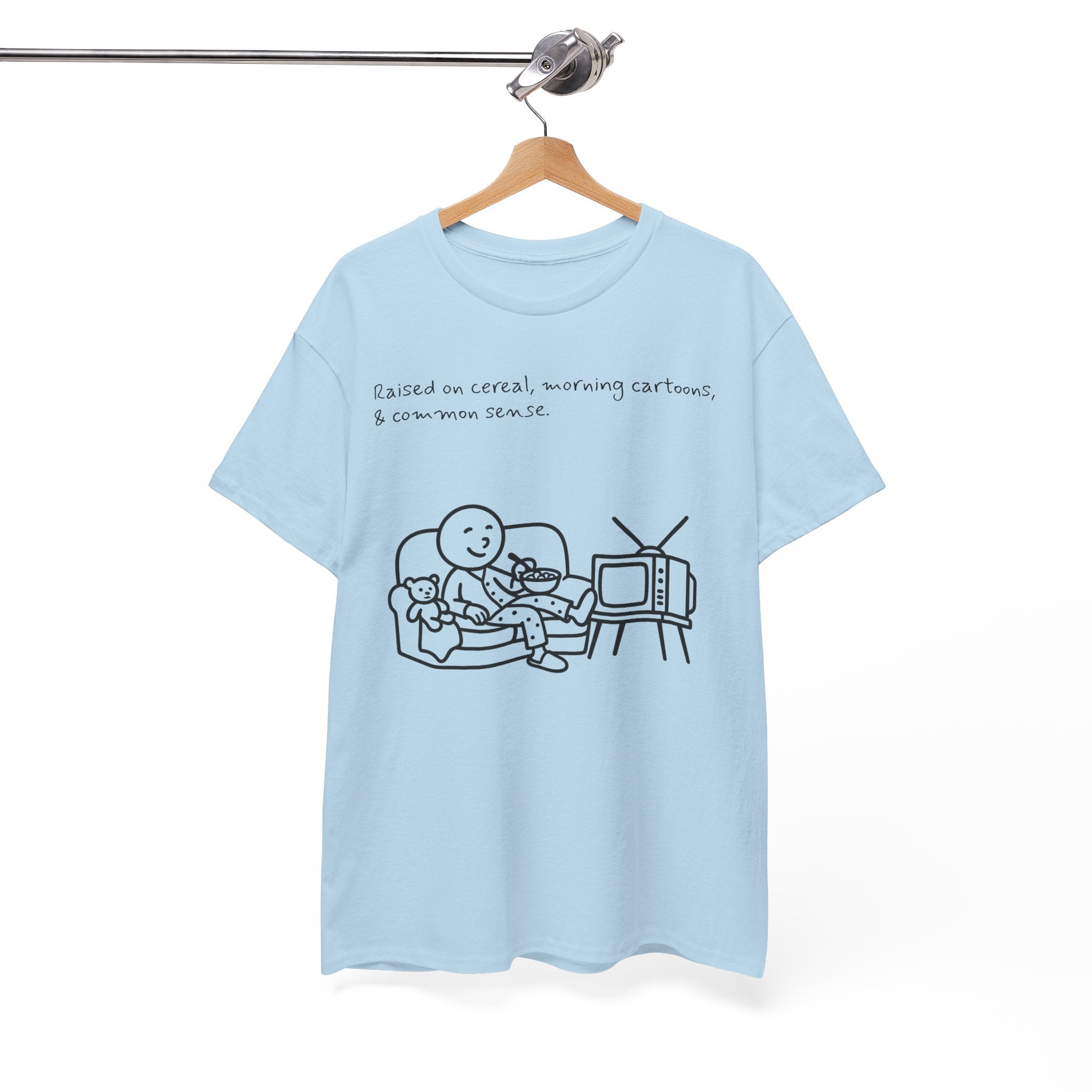 Raised on Cereal, Morning Cartoons & Common Sense Funny Graphic Tee
