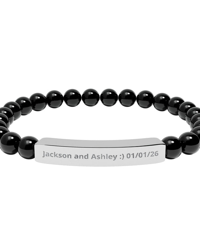 Engraved Natural Stone Stretch Bar Bracelet — Personalized Beaded Bracelet for Couples & Moms