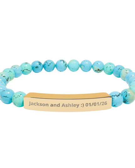 Engraved Natural Stone Stretch Bar Bracelet — Personalized Beaded Bracelet for Couples & Moms