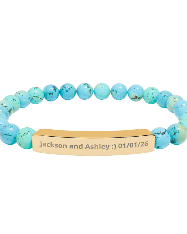 Engraved Natural Stone Stretch Bar Bracelet — Personalized Beaded Bracelet for Couples & Moms