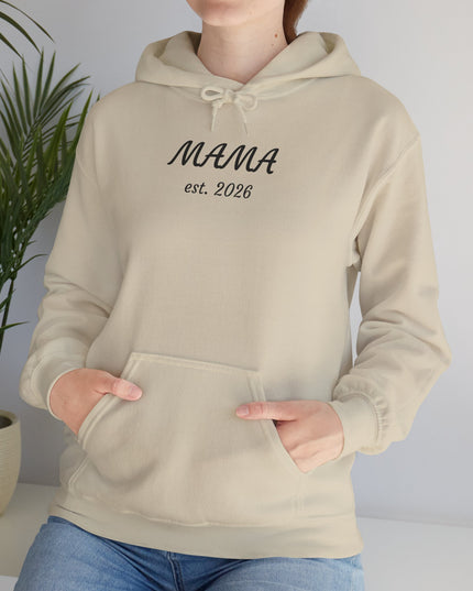 Hoodie with Custom Text – “MAMA est. 2026” New Mom Sweatshirt