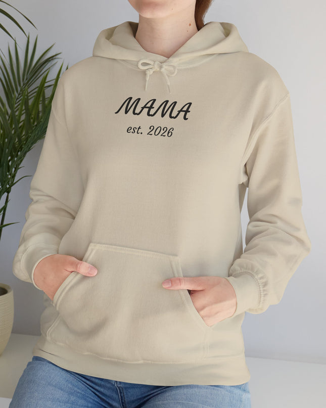 Hoodie with Custom Text – “MAMA est. 2026” New Mom Sweatshirt