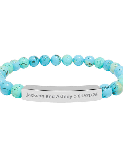 Engraved Natural Stone Stretch Bar Bracelet — Personalized Beaded Bracelet for Couples & Moms