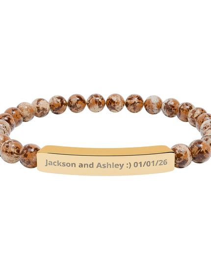 Engraved Natural Stone Stretch Bar Bracelet — Personalized Beaded Bracelet for Couples & Moms