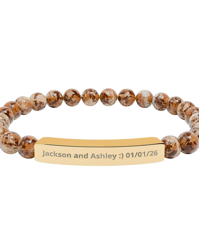Engraved Natural Stone Stretch Bar Bracelet — Personalized Beaded Bracelet for Couples & Moms