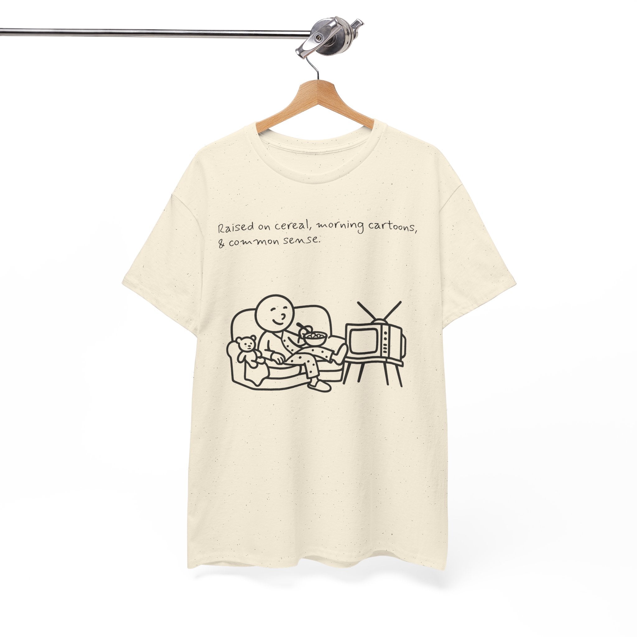 Raised on Cereal, Morning Cartoons & Common Sense Funny Graphic Tee