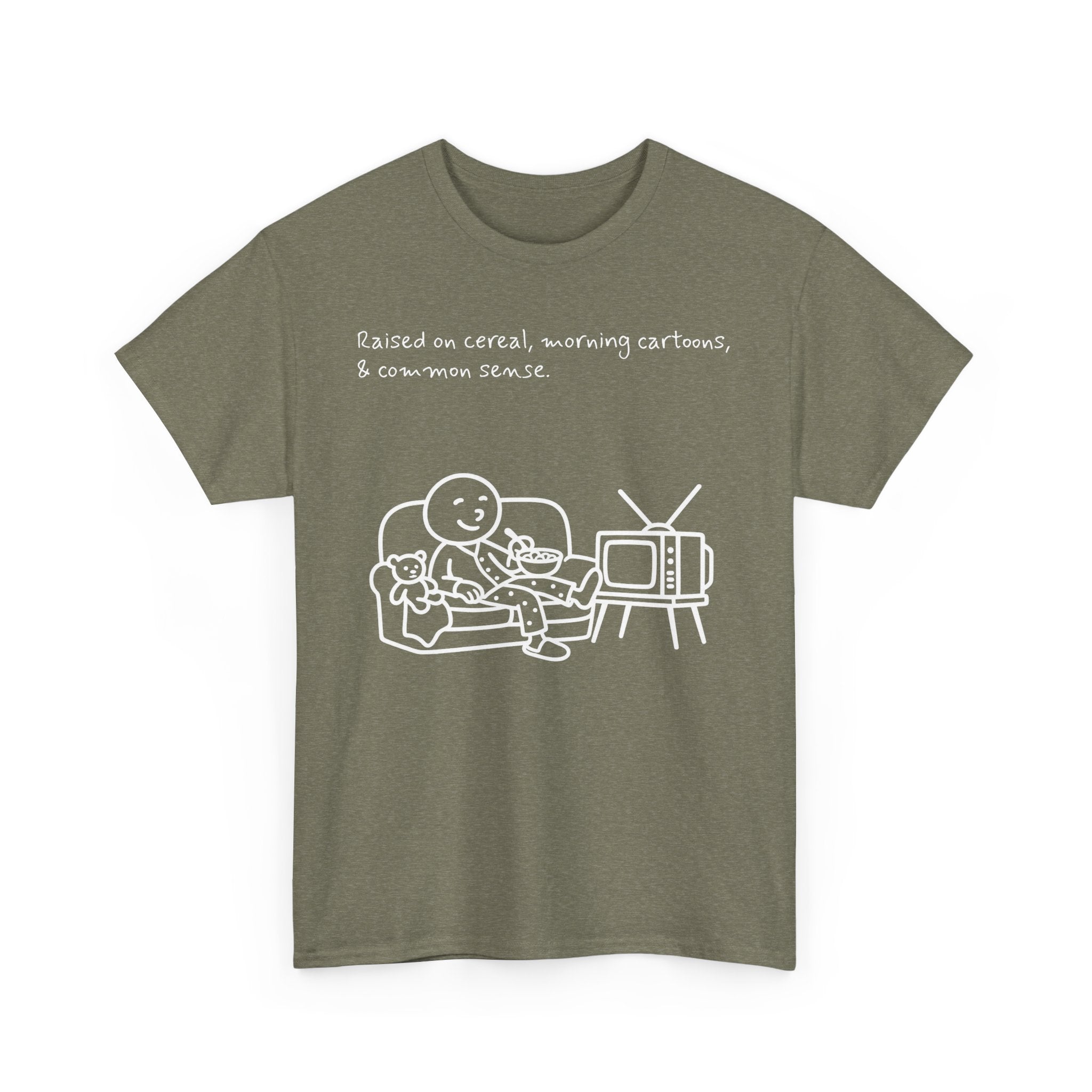 Raised on Cereal, Morning Cartoons & Common Sense Funny Graphic Tee
