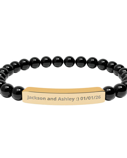 Engraved Natural Stone Stretch Bar Bracelet — Personalized Beaded Bracelet for Couples & Moms