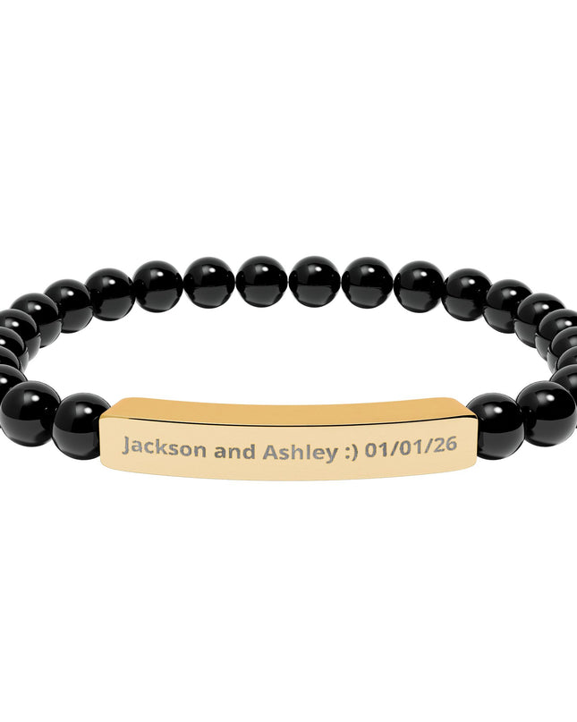 Engraved Natural Stone Stretch Bar Bracelet — Personalized Beaded Bracelet for Couples & Moms