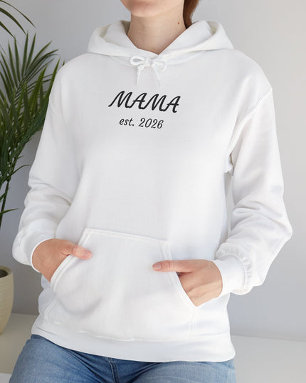 Hoodie with Custom Text – “MAMA est. 2026” New Mom Sweatshirt