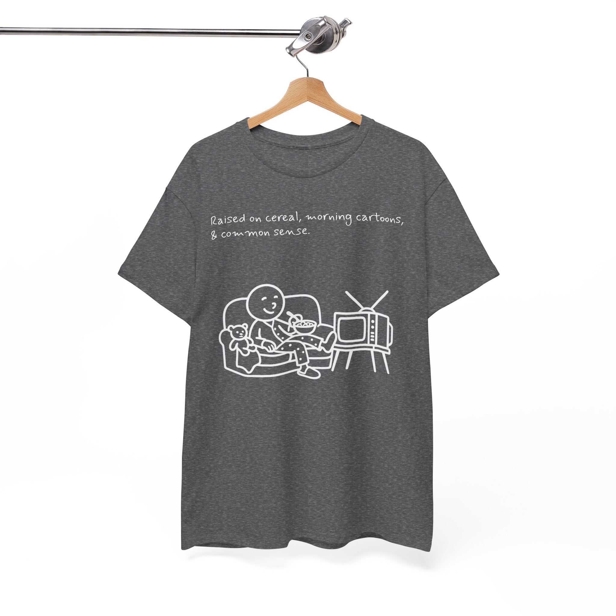 Raised on Cereal, Morning Cartoons & Common Sense Funny Graphic Tee