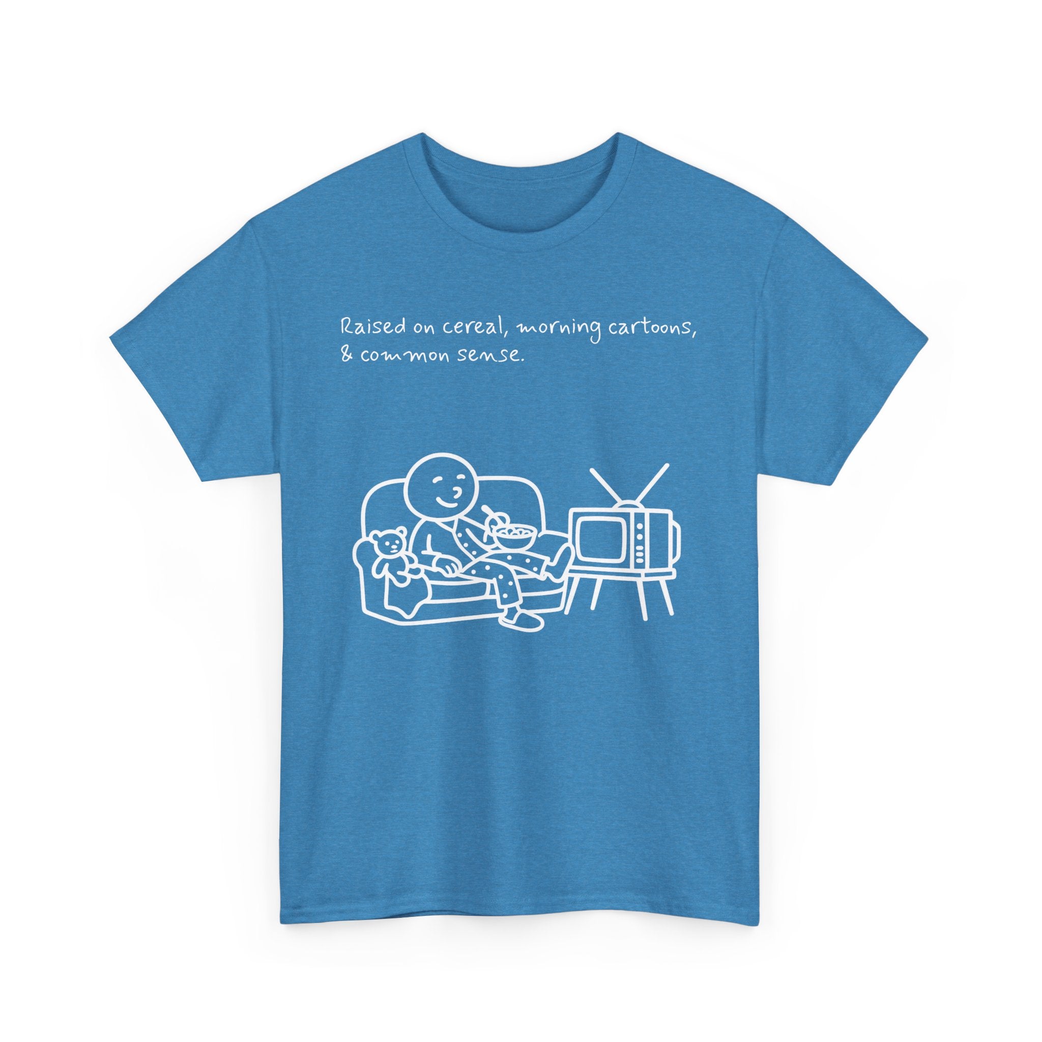 Raised on Cereal, Morning Cartoons & Common Sense Funny Graphic Tee