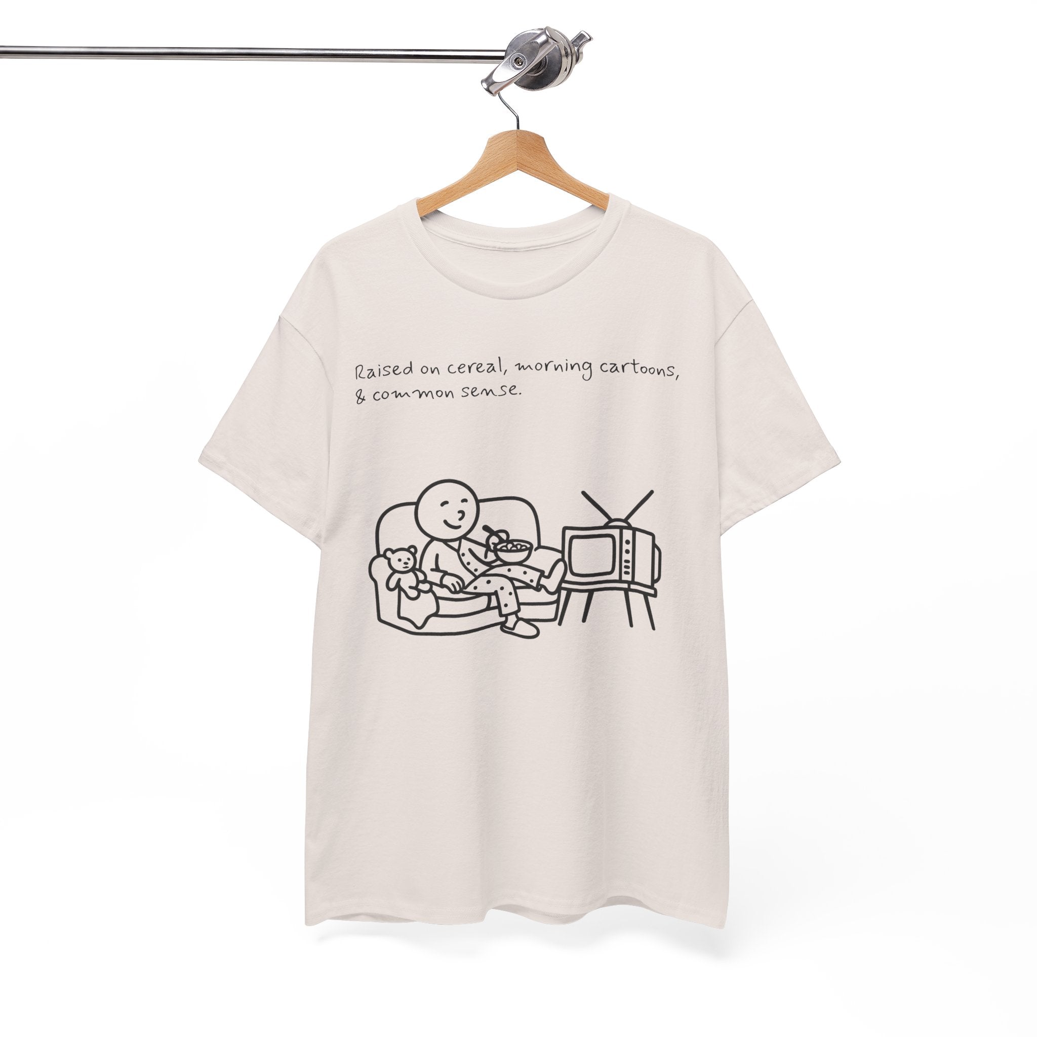 Raised on Cereal, Morning Cartoons & Common Sense Funny Graphic Tee