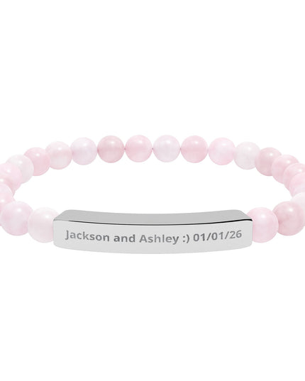 Engraved Natural Stone Stretch Bar Bracelet — Personalized Beaded Bracelet for Couples & Moms