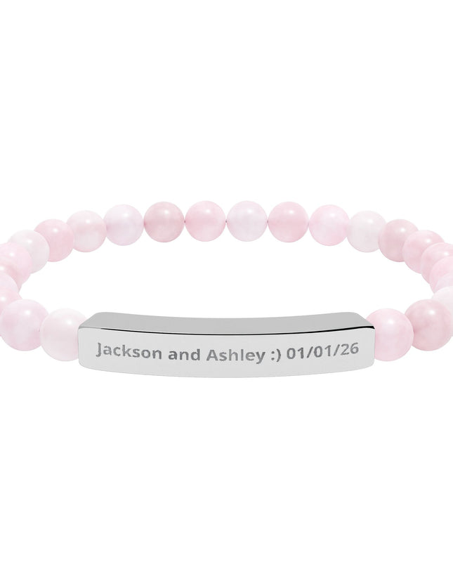 Engraved Natural Stone Stretch Bar Bracelet — Personalized Beaded Bracelet for Couples & Moms
