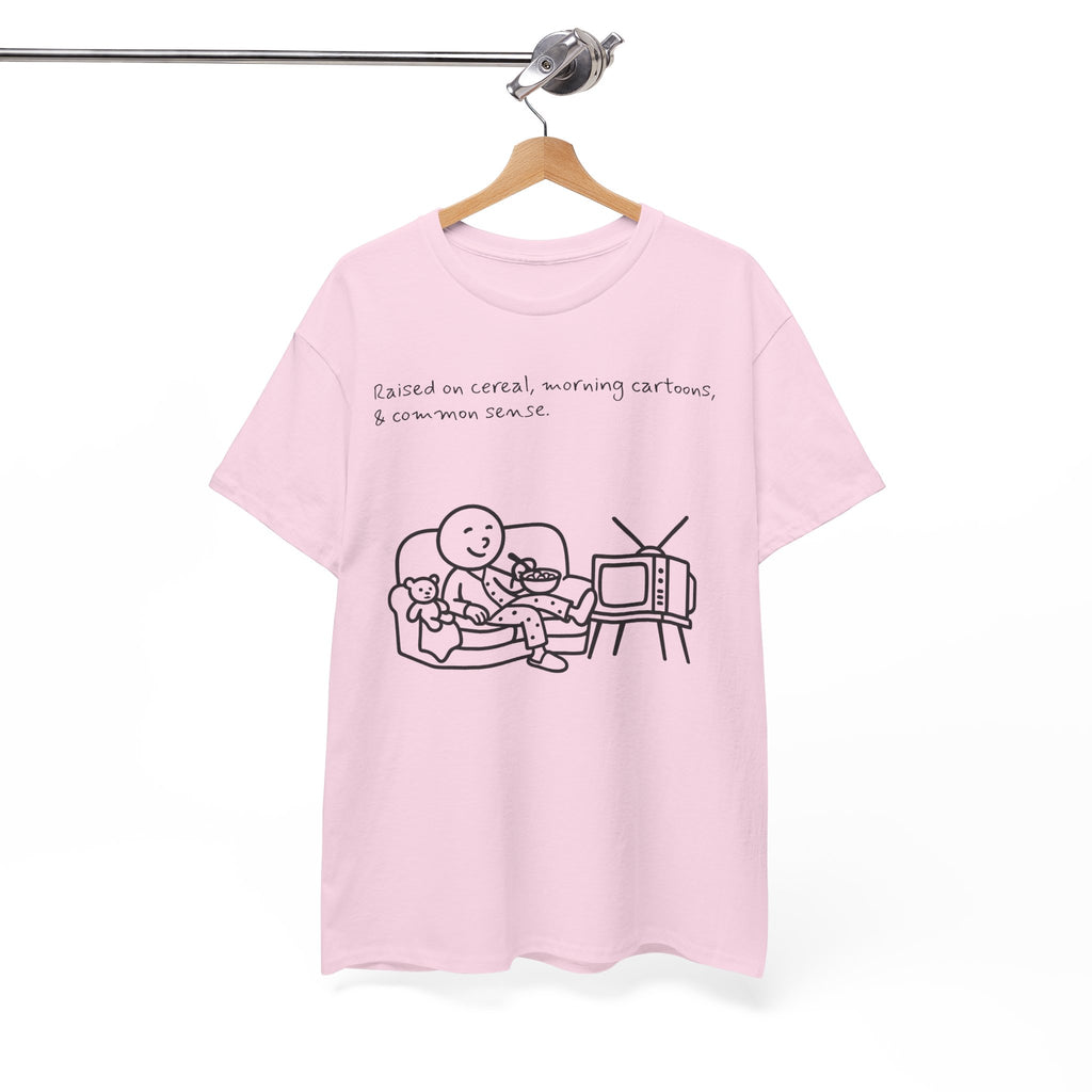 Raised on Cereal, Morning Cartoons & Common Sense Funny Graphic Tee