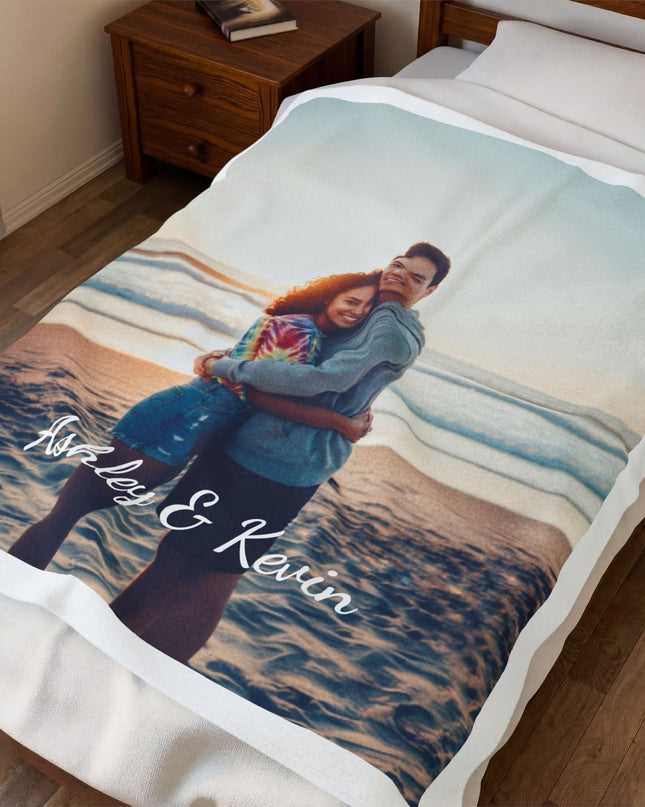 Personalized Photo Plush Blanket — Custom Names (e.g., Ashley & Kevin)
